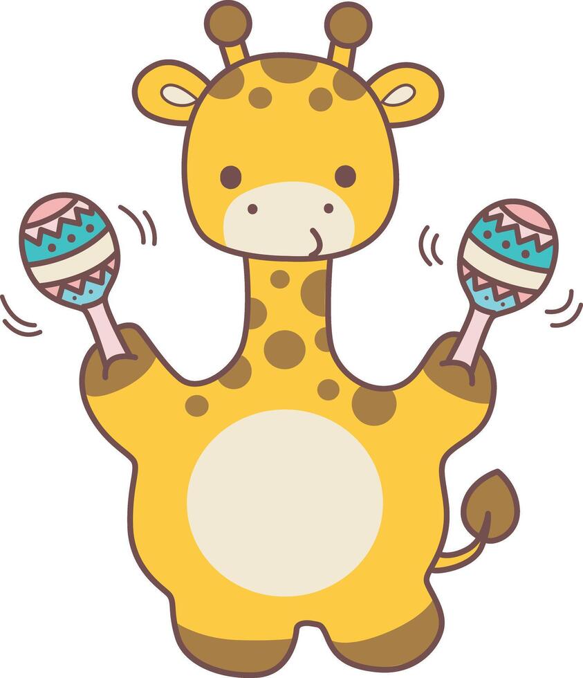 A giraffe playing a maracas. Set Stock Illustrations Isolated of Baby Giraffe. Cute giraffe animals with various activities. vector