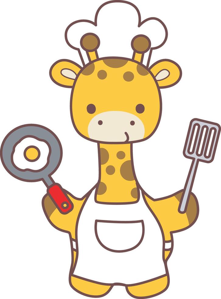 A giraffe like a chef. Set Stock Illustrations Isolated of Baby Giraffe. Cute giraffe animals with various activities. vector