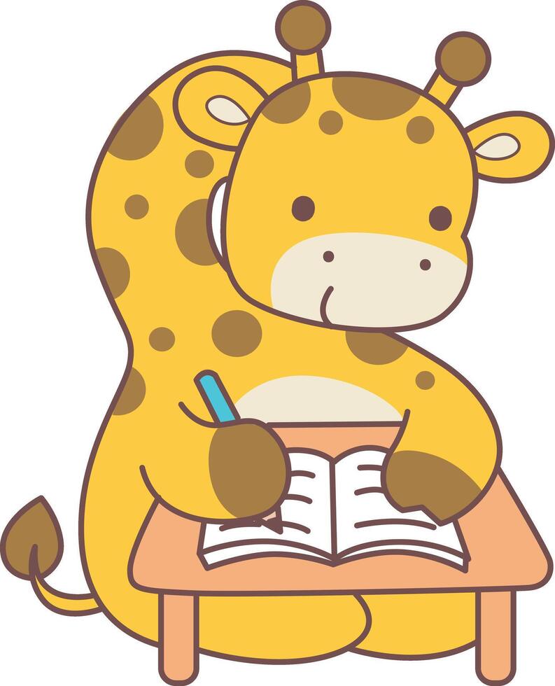 A giraffe study in the table. Set Stock Illustrations Isolated of Baby Giraffe. Cute giraffe animals with various activities. vector