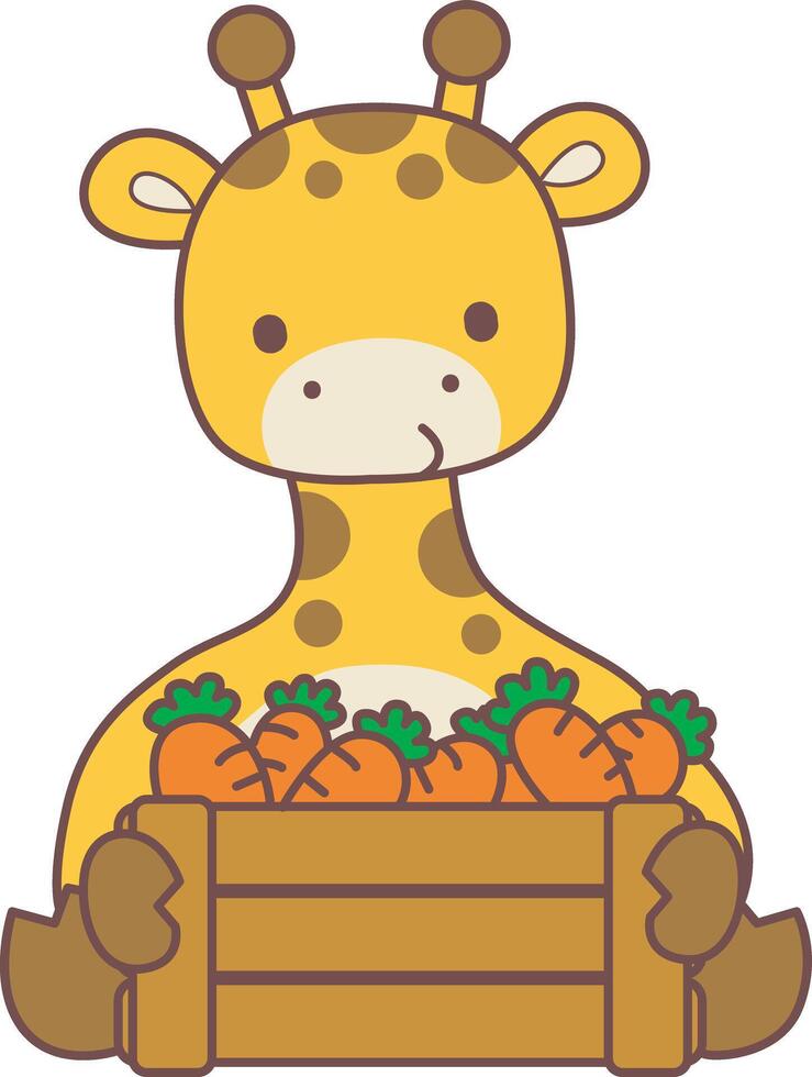 A giraffe bring a vegetable bucket. Set Stock Illustrations Isolated of Baby Giraffe. Cute giraffe animals with various activities. vector