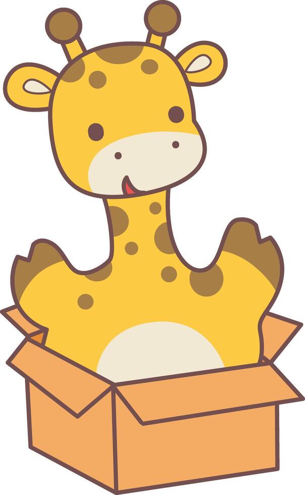 A giraffe in the middle of package. Set Stock Illustrations Isolated of Baby Giraffe. Cute giraffe animals with various activities. vector