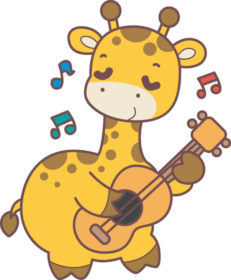 A baby giraffe enjoy the music with guitar. Set Stock Illustrations Isolated of Baby Giraffe. Cute giraffe animals with various activities. vector