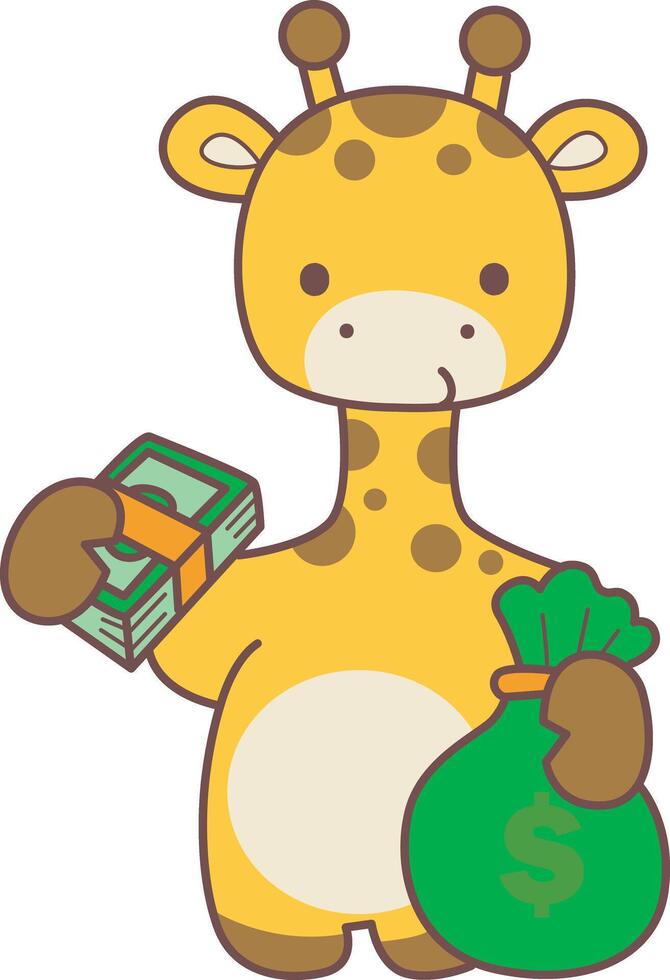 A giraffe bring a lot of money. Set Stock Illustrations Isolated of Baby Giraffe. Cute giraffe animals with various activities. vector