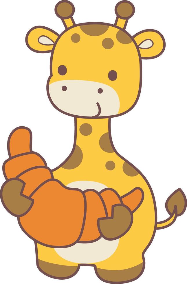A giraffe bring a bread. Set Stock Illustrations Isolated of Baby Giraffe. Cute giraffe animals with various activities. vector