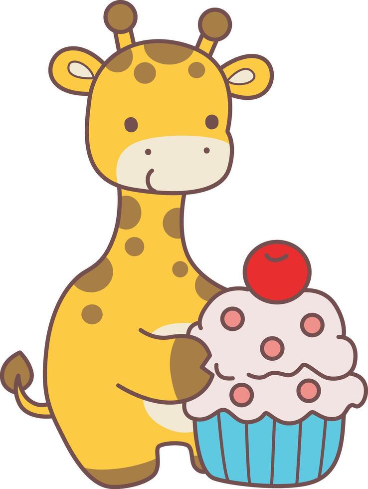A giraffe bring a cupcake. Set Stock Illustrations Isolated of Baby Giraffe. Cute giraffe animals with various activities. vector