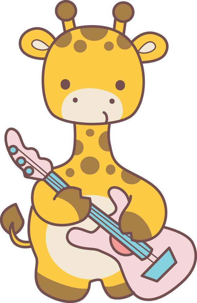 A baby giraffe playing an electric guitar. Set Stock Illustrations Isolated of Baby Giraffe. Cute giraffe animals with various activities. vector