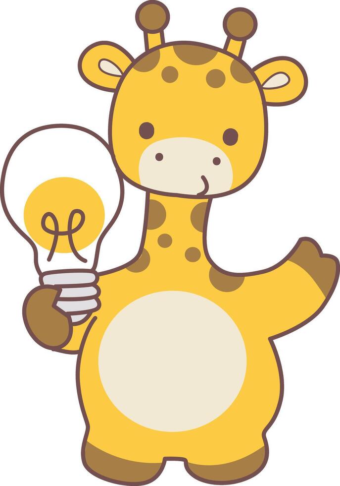 A giraffe have an idea. Set Stock Illustrations Isolated of Baby Giraffe. Cute giraffe animals with various activities. vector