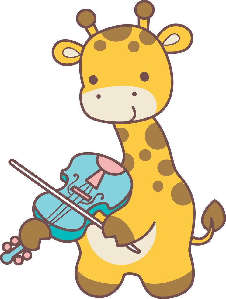 A giraffe playing a violin. Set Stock Illustrations Isolated of Baby Giraffe. Cute giraffe animals with various activities. vector