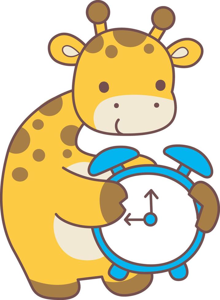 A giraffe bring an alarm clock. Set Stock Illustrations Isolated of Baby Giraffe. Cute giraffe animals with various activities. vector