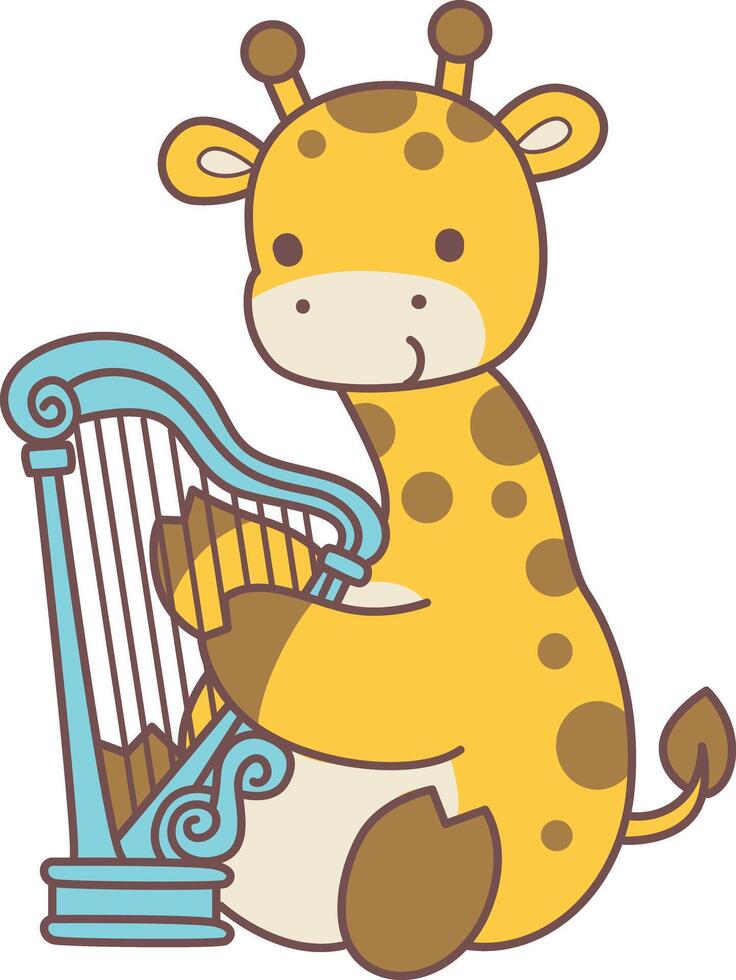 A giraffe playing a harpa. Set Stock Illustrations Isolated of Baby Giraffe. Cute giraffe animals with various activities. vector