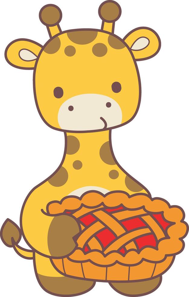 A giraffe bring a pie cherry. Set Stock Illustrations Isolated of Baby Giraffe. Cute giraffe animals with various activities. vector