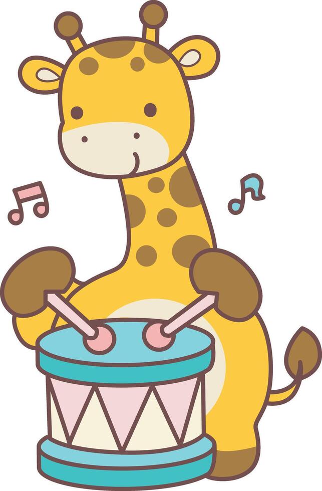 A giraffe playing a drum band in the carnival. Set Stock Illustrations Isolated of Baby Giraffe. Cute giraffe animals with various activities. vector