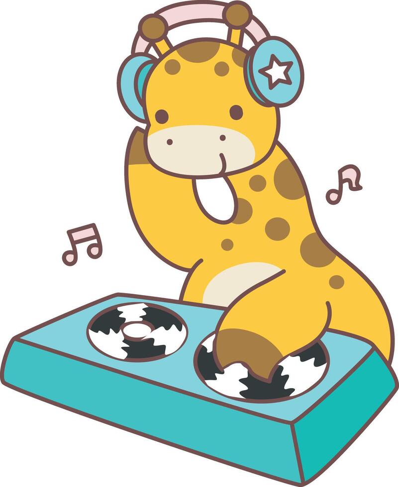 A baby giraffe playing a disc in the clubbing. Set Stock Illustrations Isolated of Baby Giraffe. Cute giraffe animals with various activities. vector