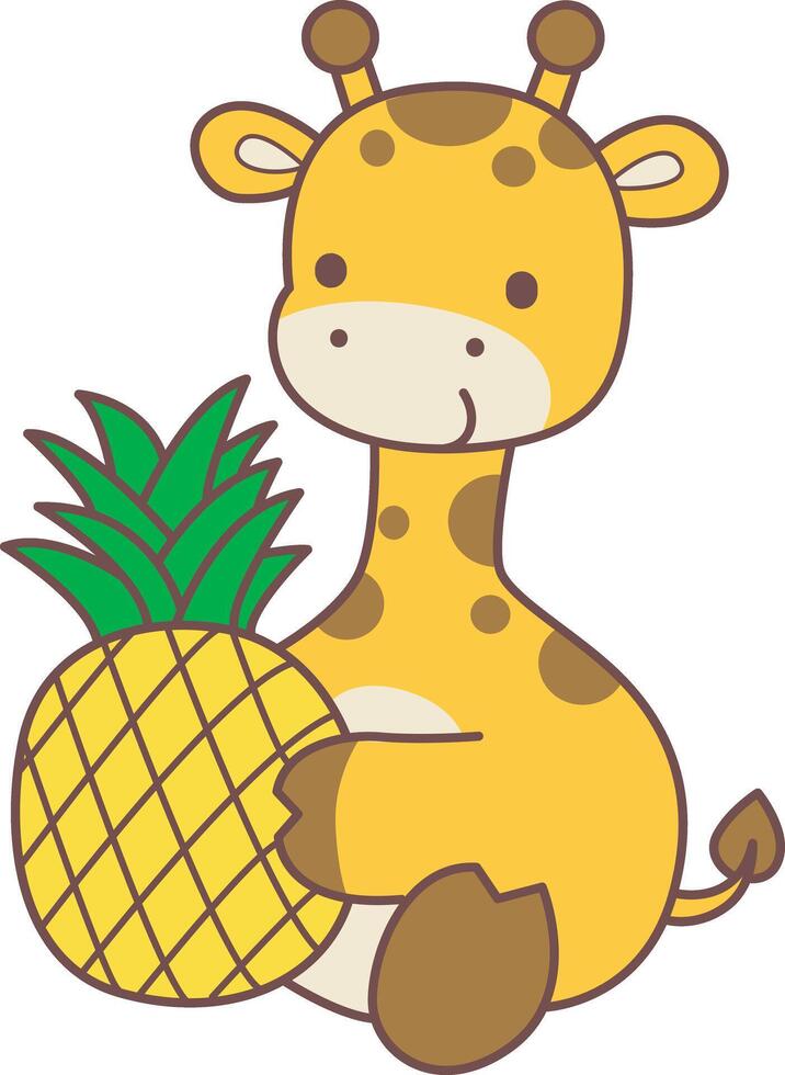A baby giraffe bring a pineapple. Set Stock Illustrations Isolated of Baby Giraffe. Cute giraffe animals with various activities. vector