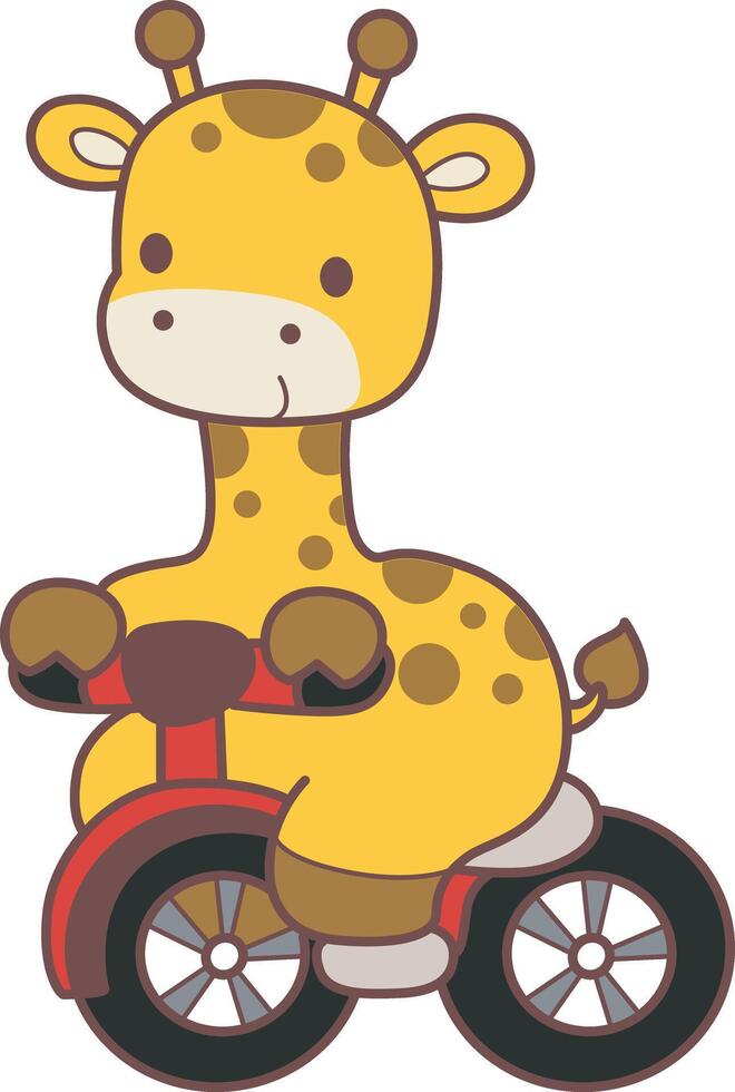 A baby giraffe playing a bicycle. Set Stock Illustrations Isolated of Baby Giraffe. Cute giraffe animals with various activities. vector