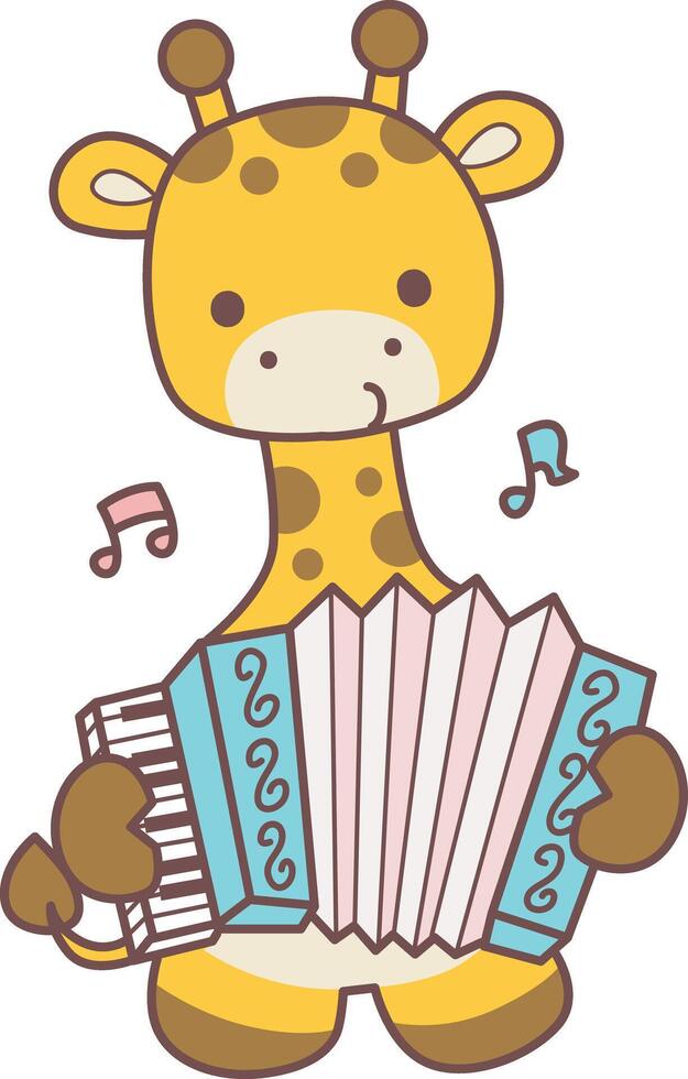 A giraffe playing an accordion. Set Stock Illustrations Isolated of Baby Giraffe. Cute giraffe animals with various activities. vector