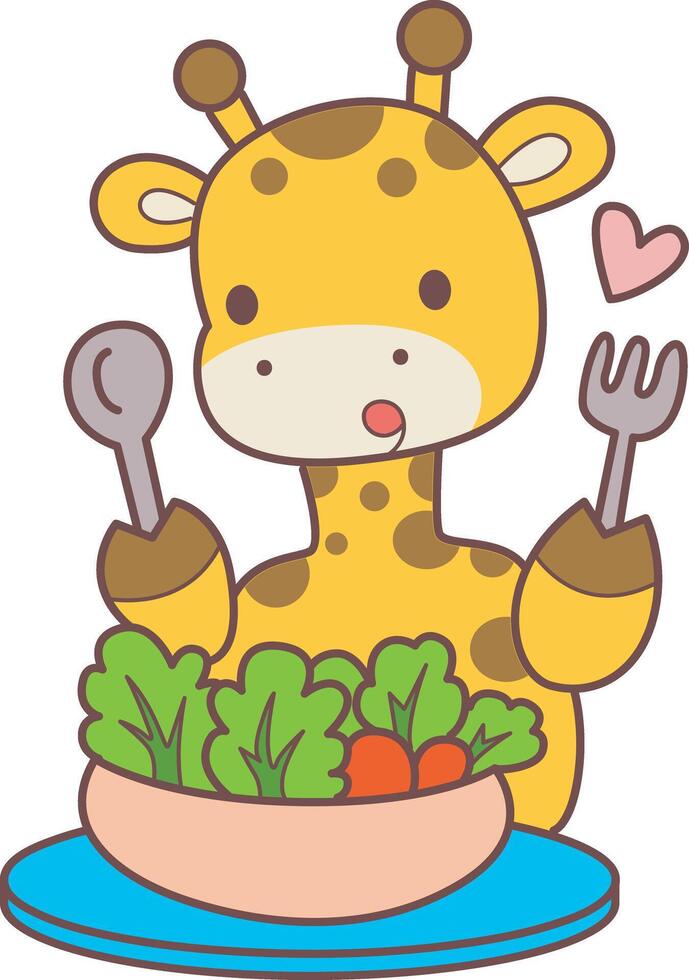 A baby giraffe is the vegan. Set Stock Illustrations Isolated of Baby Giraffe. Cute giraffe animals with various activities. vector