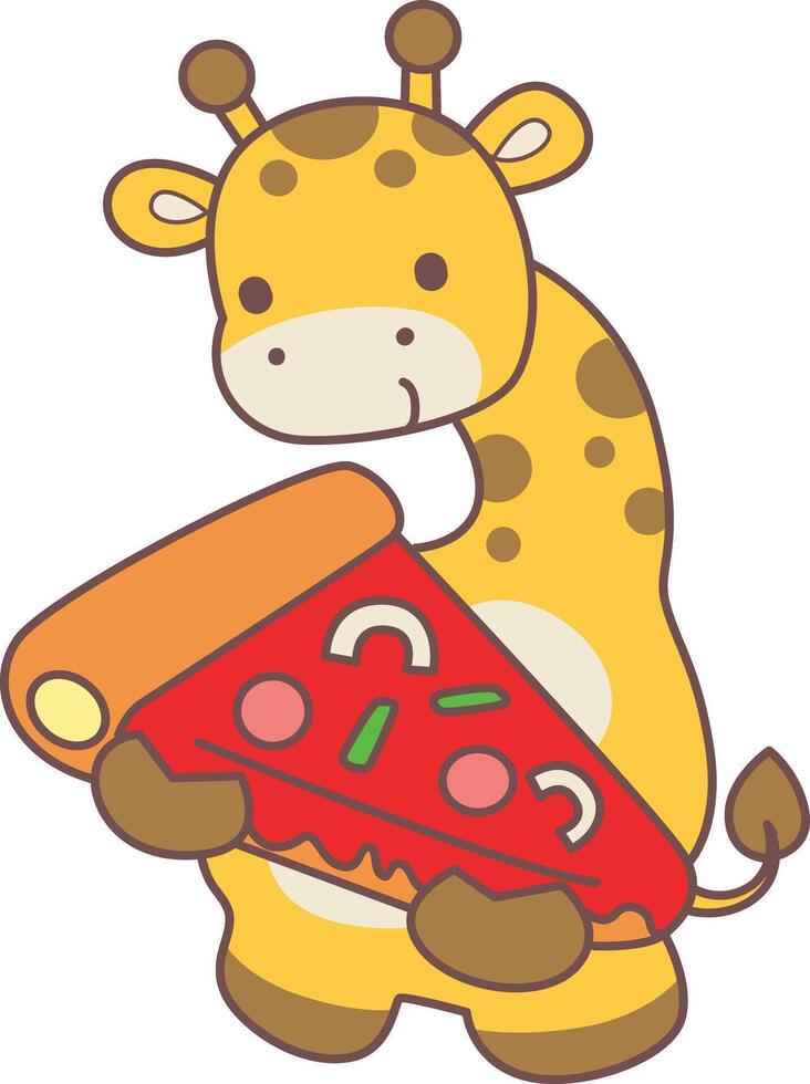 A giraffe bring a big pizza. Set Stock Illustrations Isolated of Baby Giraffe. Cute giraffe animals with various activities. vector