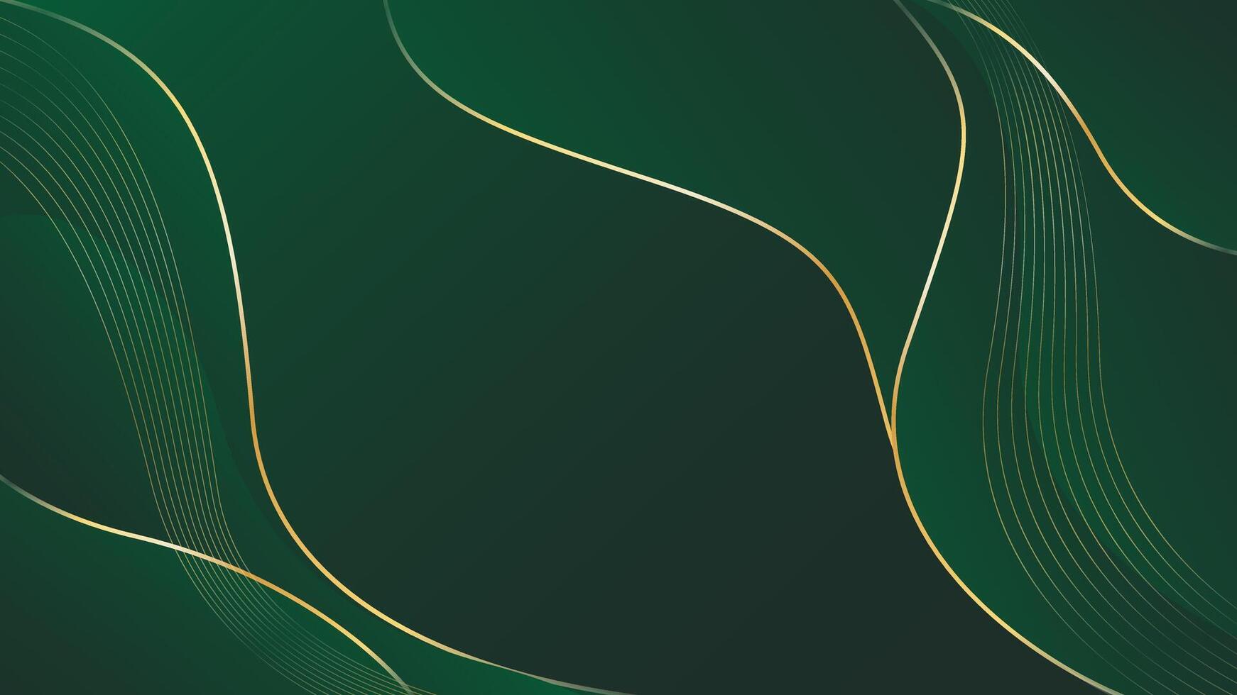 Emerald green abstract luxury background with gold lines. Elegant wave modern wallpaper vector