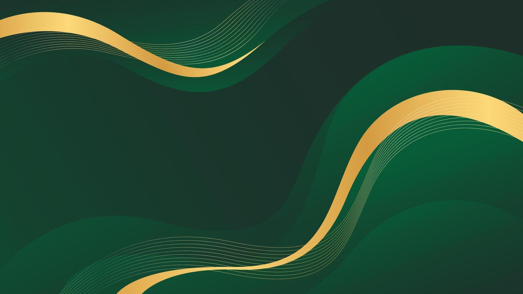 Emerald green abstract luxury background with gold lines. Elegant wave modern wallpaper vector