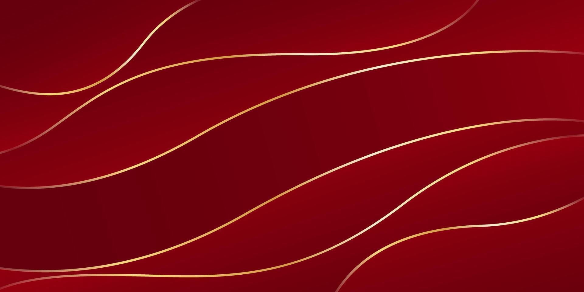 Abstract red luxury wave background with gold lines vector