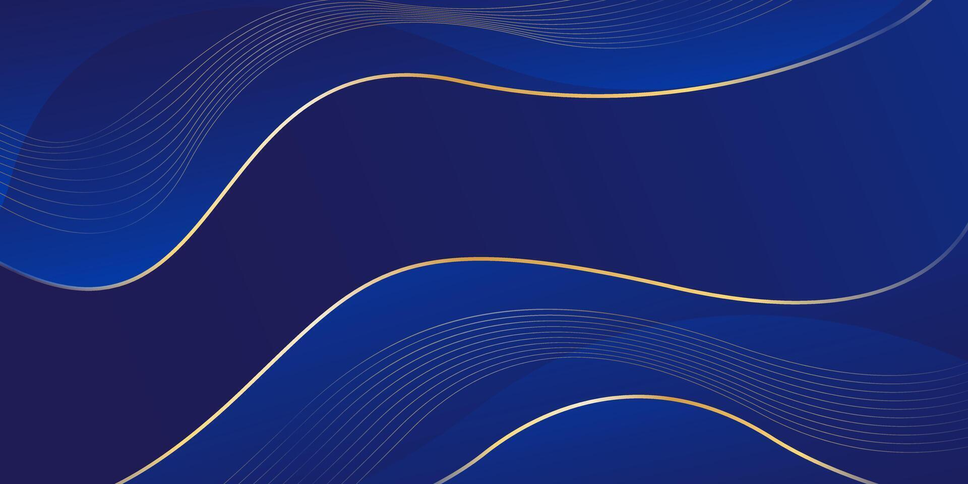 Elegant blue luxury wave background with gold lines. Abstract modern wallpapers vector