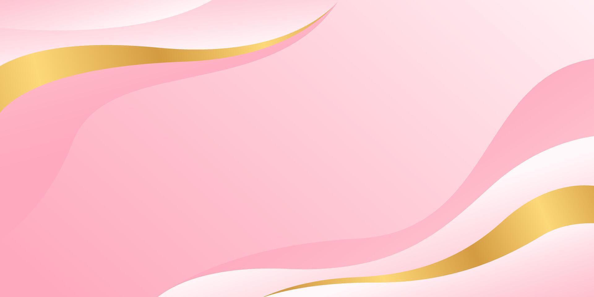 Elegant pink luxury background. Abstract wave dynamic wallpaper with gold lines vector
