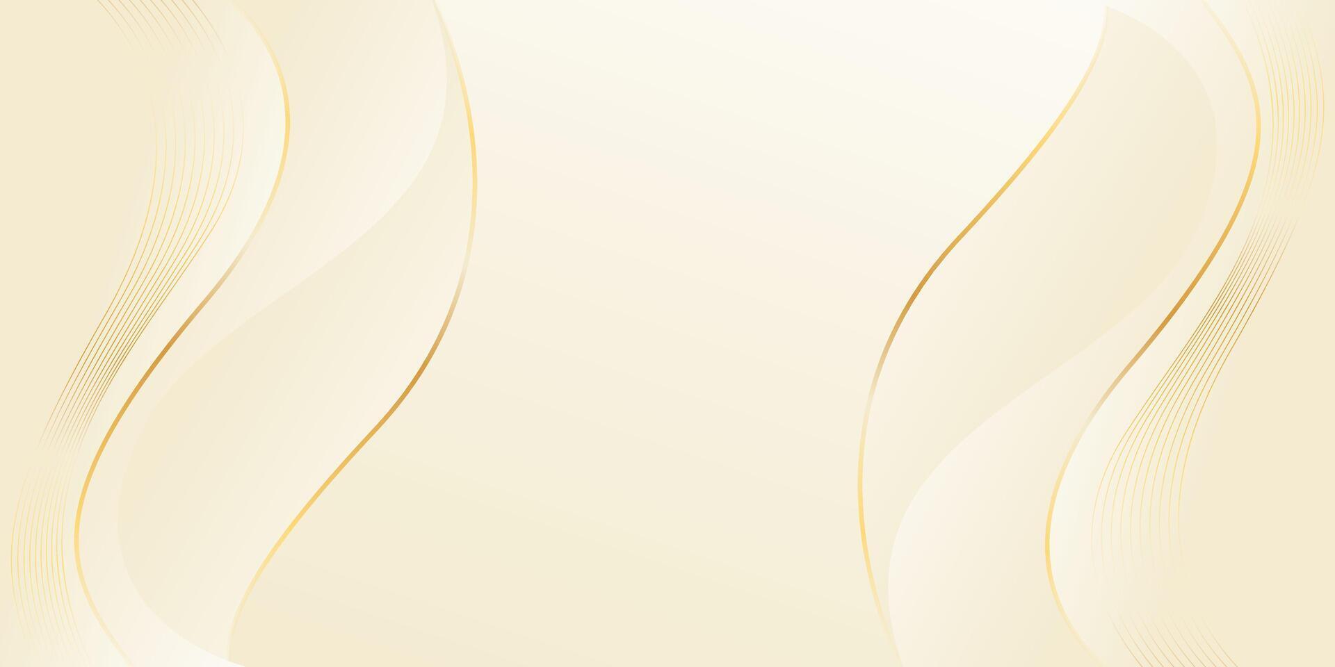 Abstract cream color luxury wave background with gold lines. Elegant modern wallpaper vector
