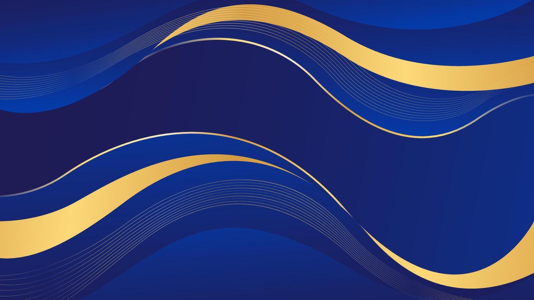 Elegant blue luxury wave background with gold lines. Abstract modern wallpapers vector