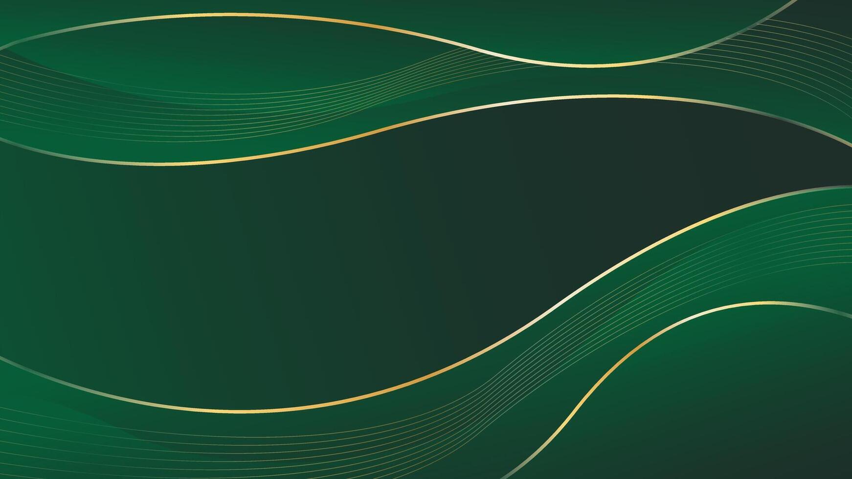Beautiful emerald green luxury wave background with gold lines. vector
