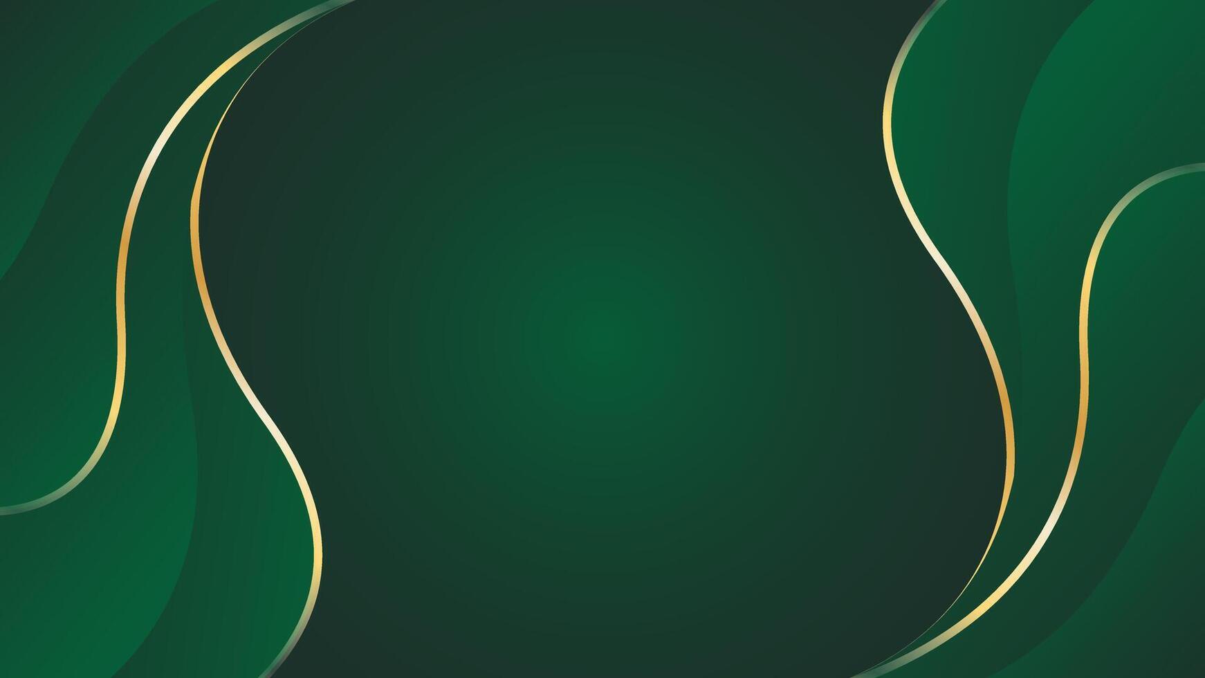Emerald green abstract luxury background with gold lines. Elegant wave modern wallpaper vector