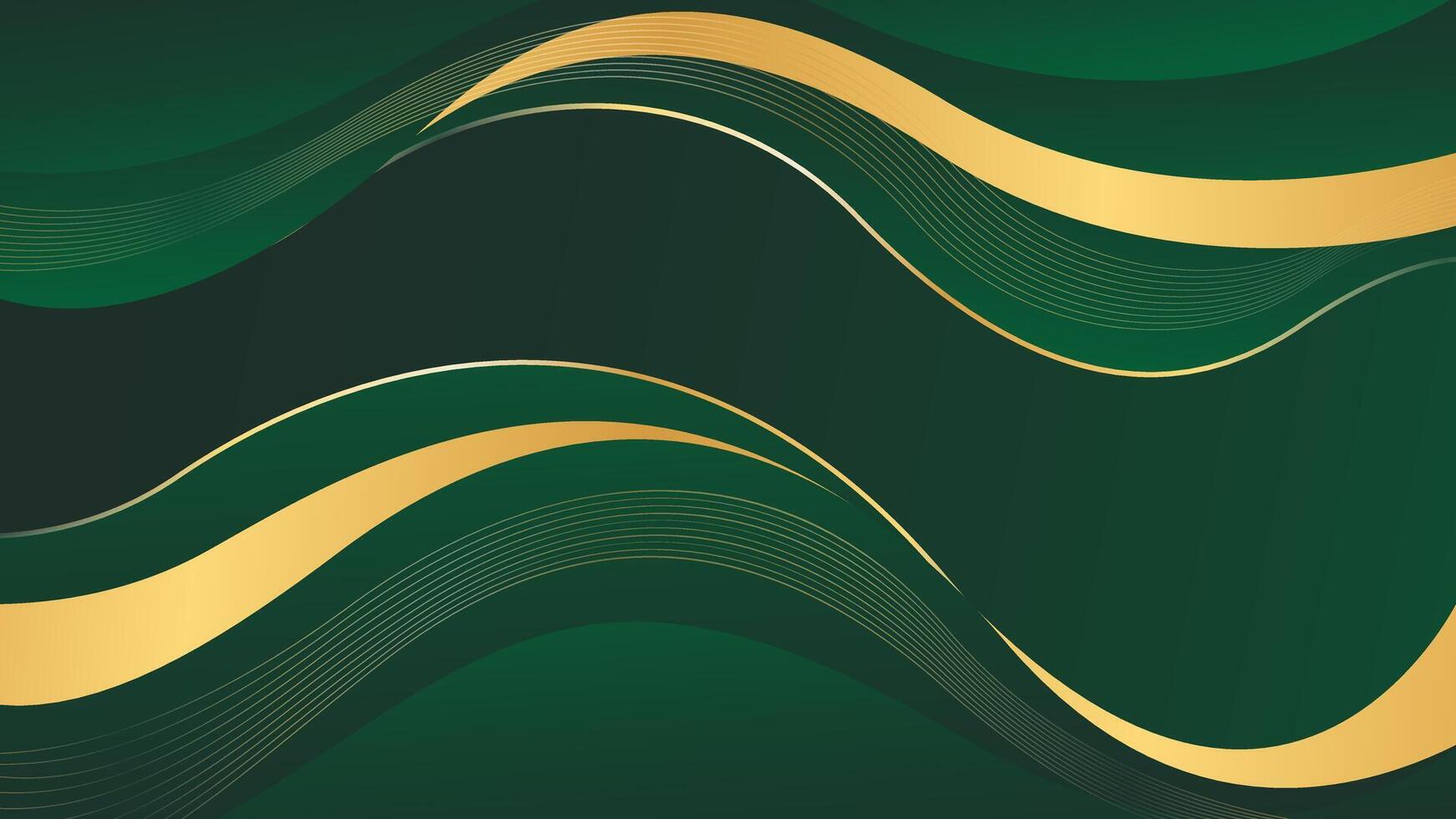 Beautiful emerald green luxury wave background with gold lines. vector