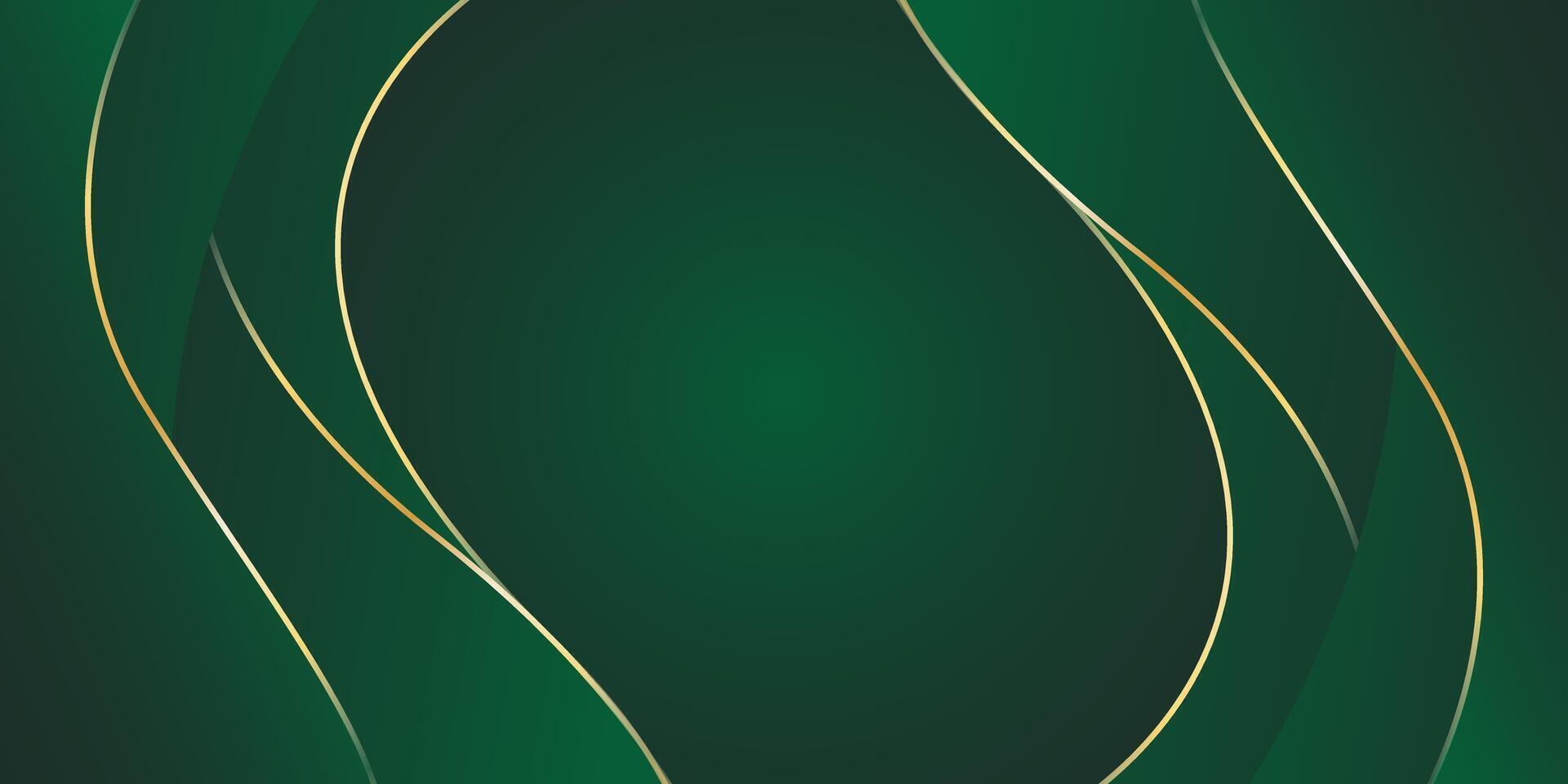 Emerald green abstract luxury background with gold lines. Elegant wave modern wallpaper vector