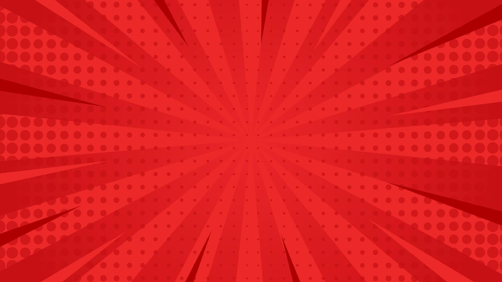 Red comic sunburst effect background with halftone. pop art comic style background vector