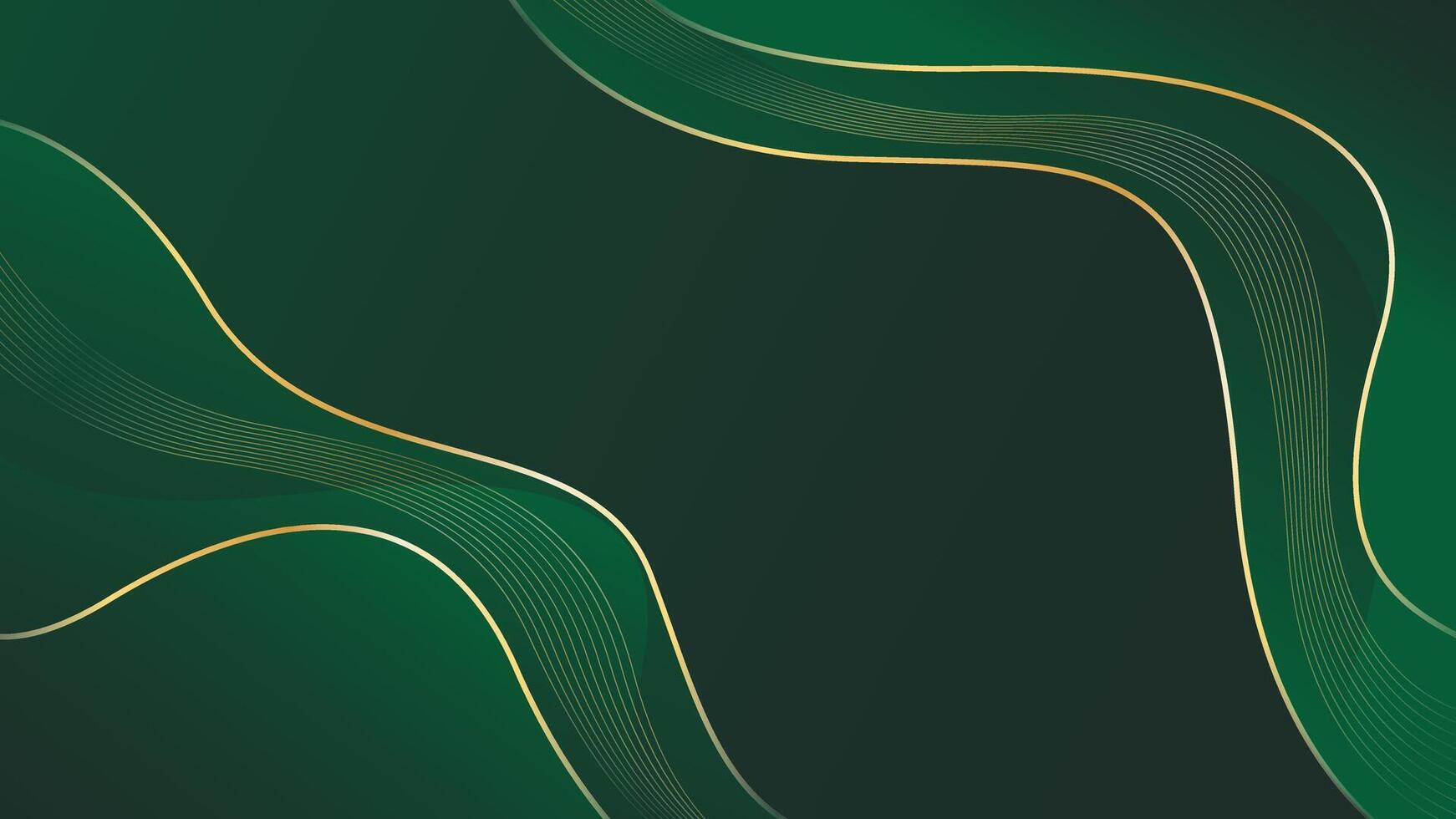 Beautiful emerald green luxury wave background with gold lines. vector