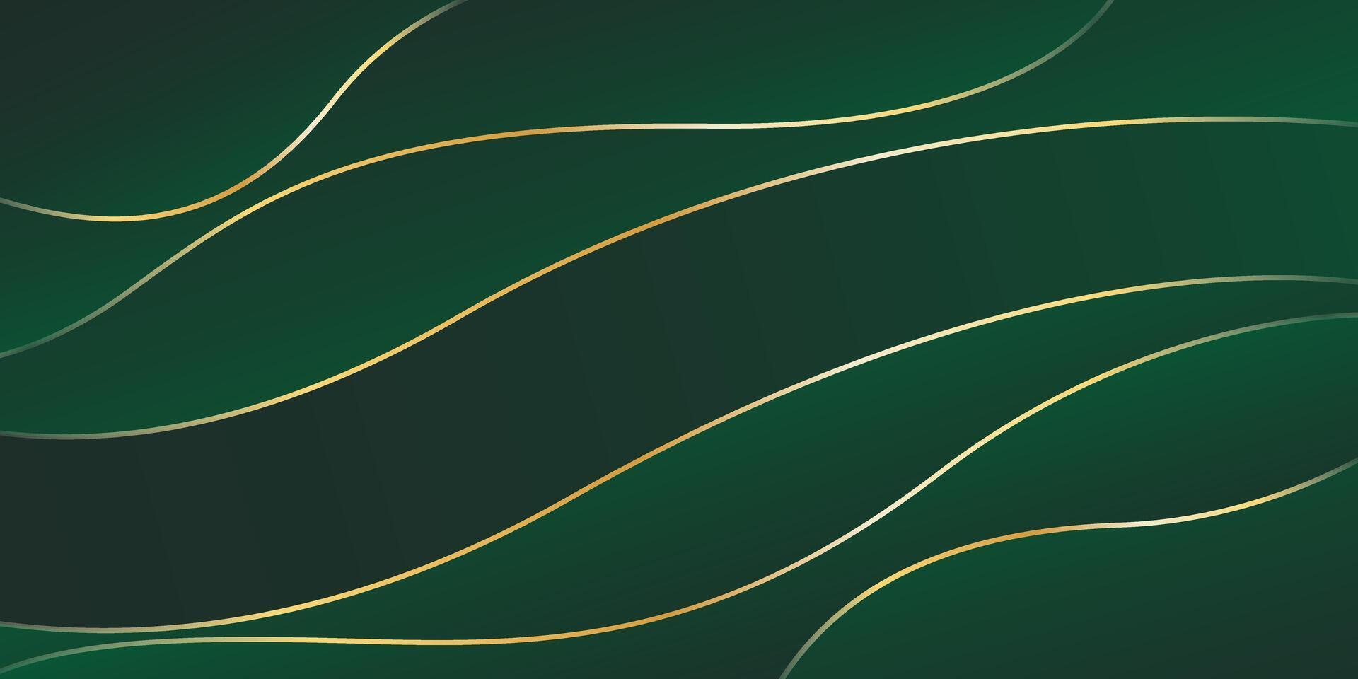 Abstract emerald green luxury wave background with gold lines. Elegant modern wallpapers vector