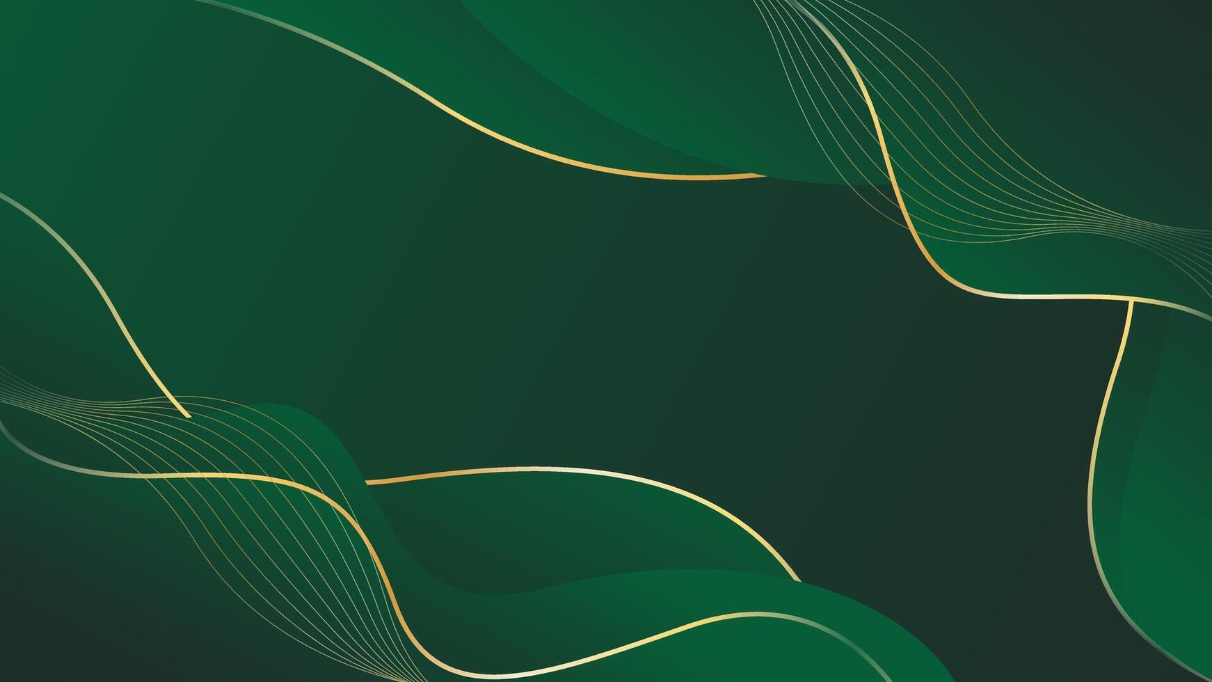 Beautiful emerald green luxury wave background with gold lines. vector