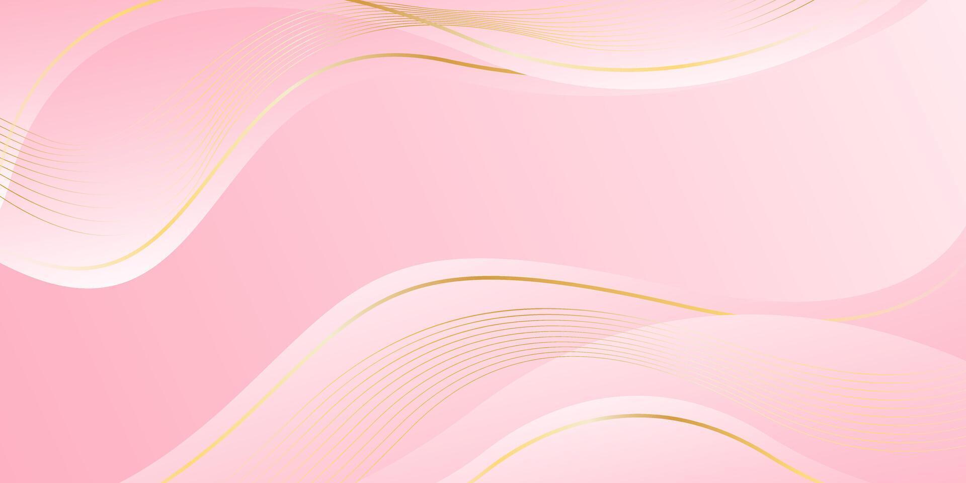 Elegant pink luxury background. Abstract wave dynamic wallpaper with gold lines. Template banner background for beauty products vector