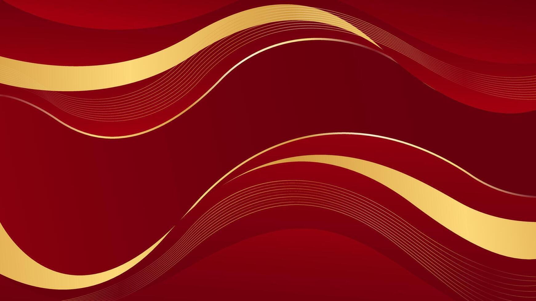 Elegant red luxury wave background with gold lines vector