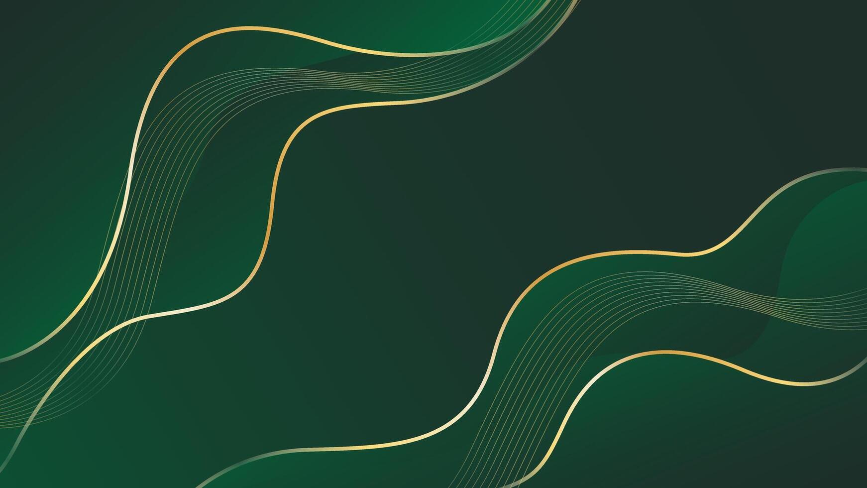 Beautiful emerald green luxury wave background with gold lines. vector