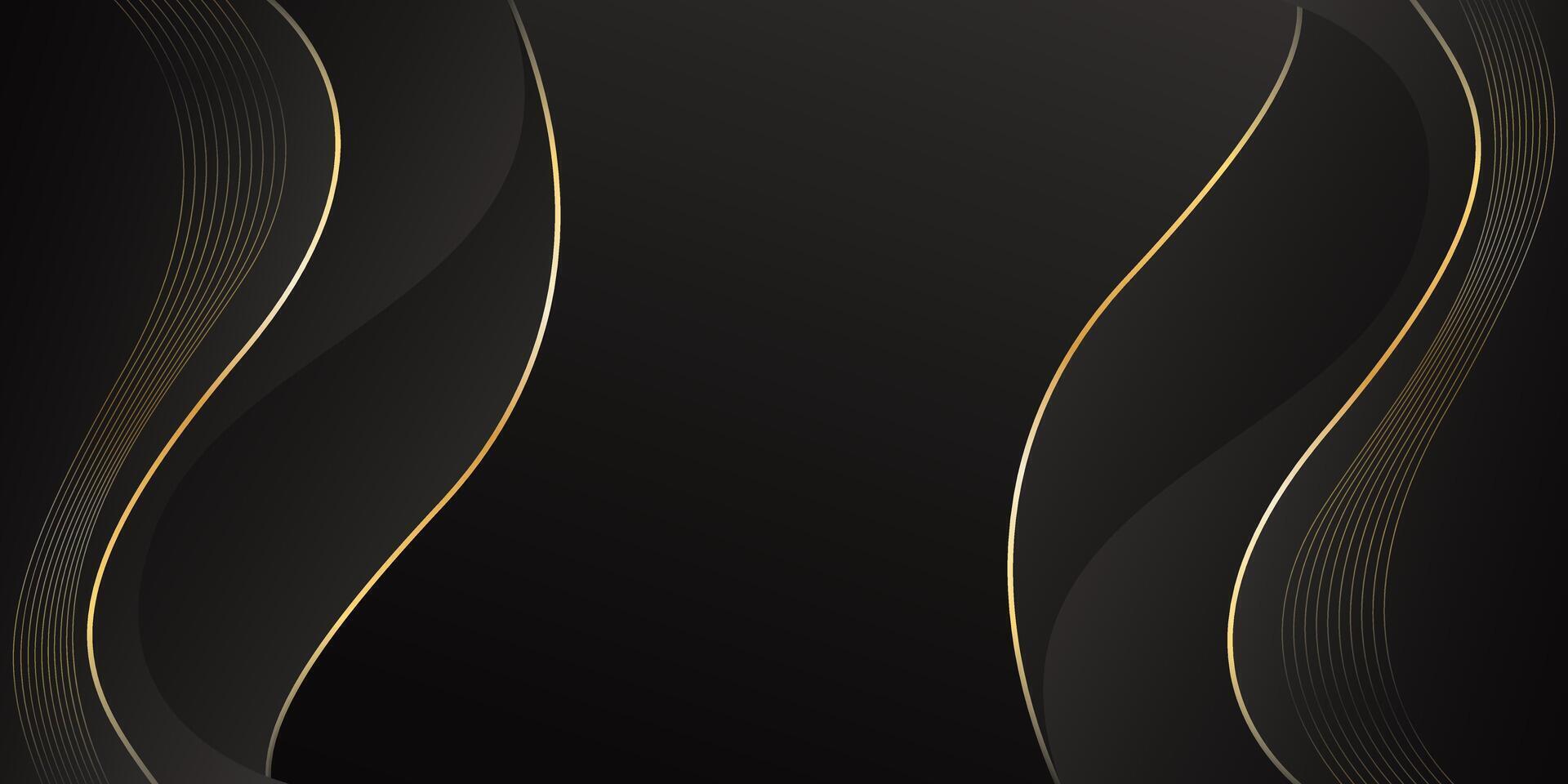 Abstract black luxury wave background with gold lines. Elegant modern wallpapers vector