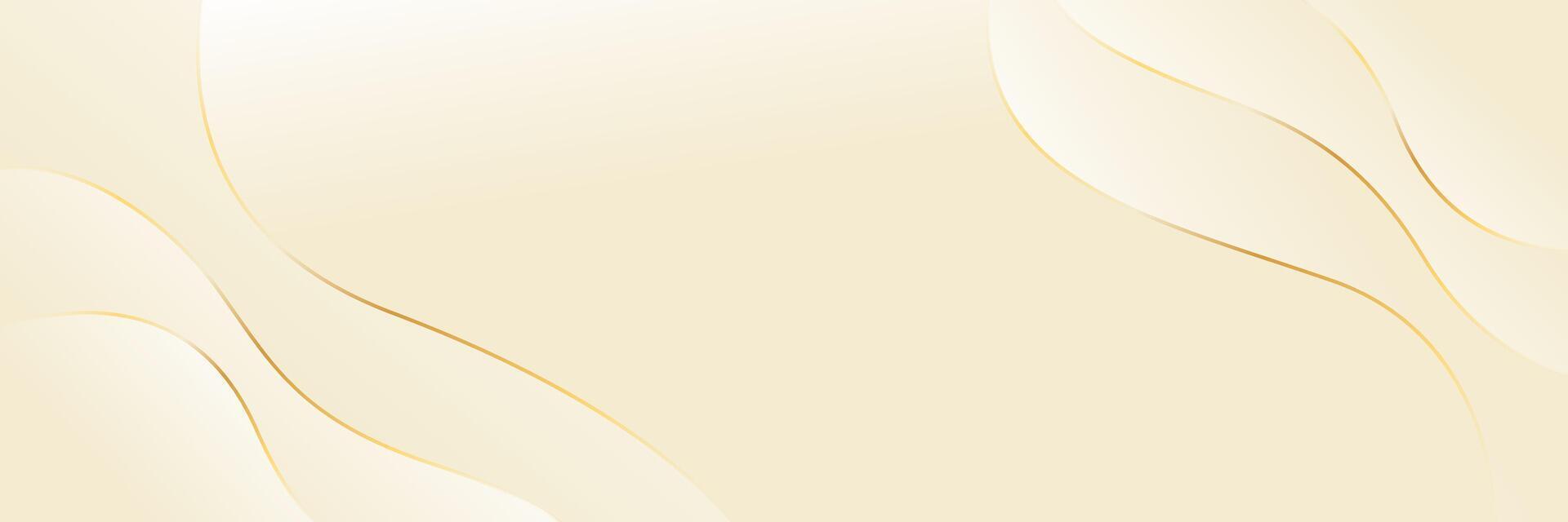 Abstract cream color luxury banner background with gold lines. Elegant wave modern banner vector