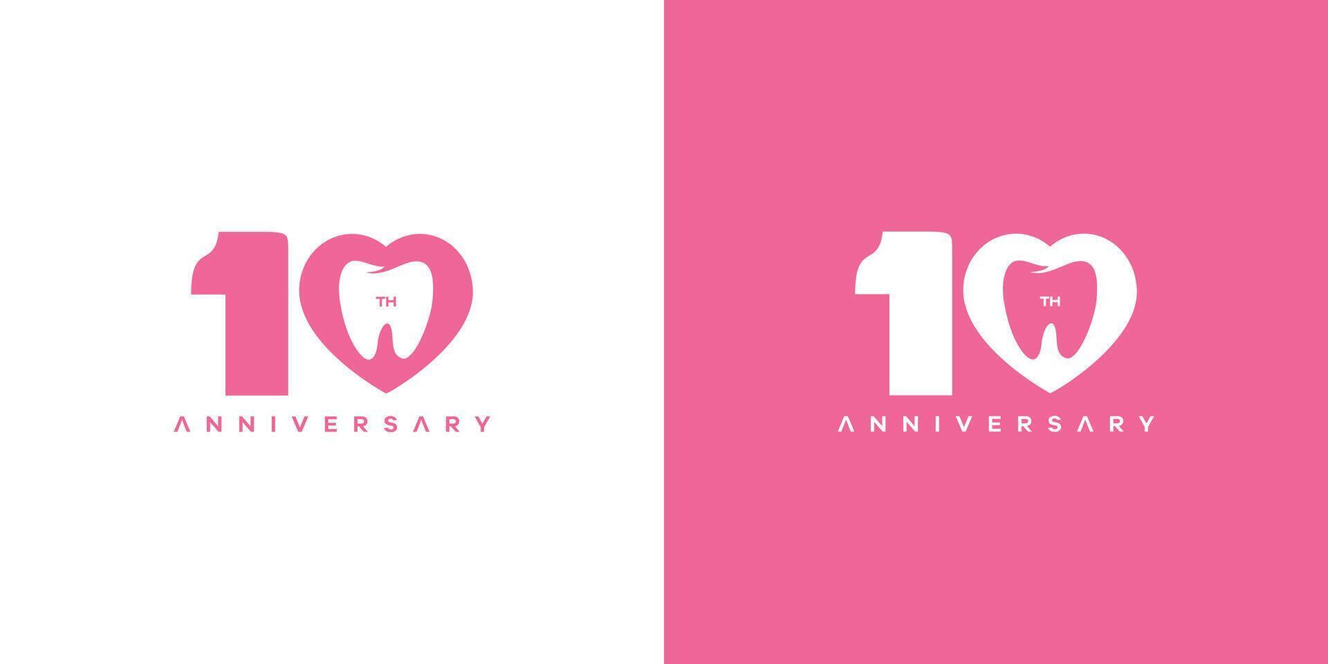 Modern and unique Dental 10th anniversary logo design vector