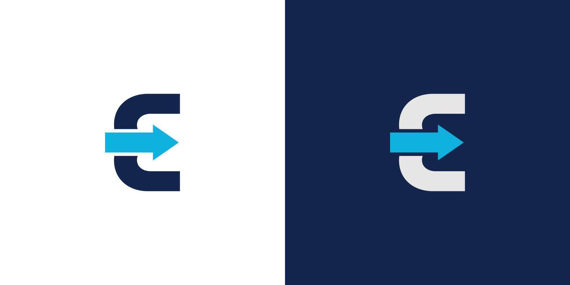 Modern and unique E arrow logo design vector