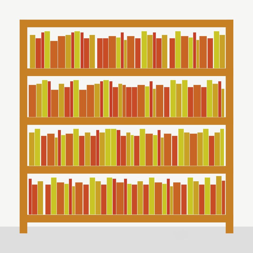 flat bookshelf with books vector
