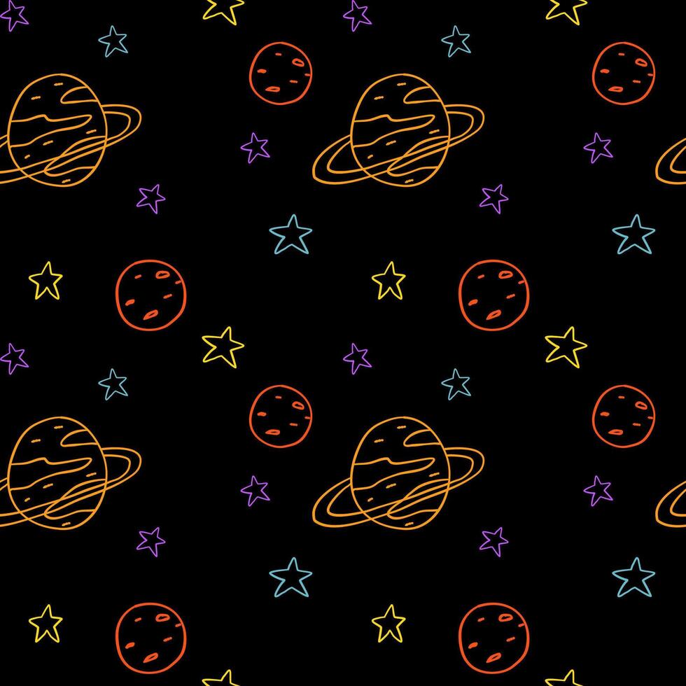seamless pattern of space with the moon and stars vector