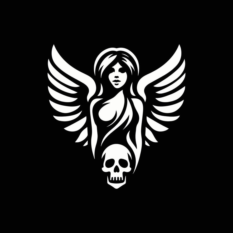 An angel with wings and a skull on a black background vector
