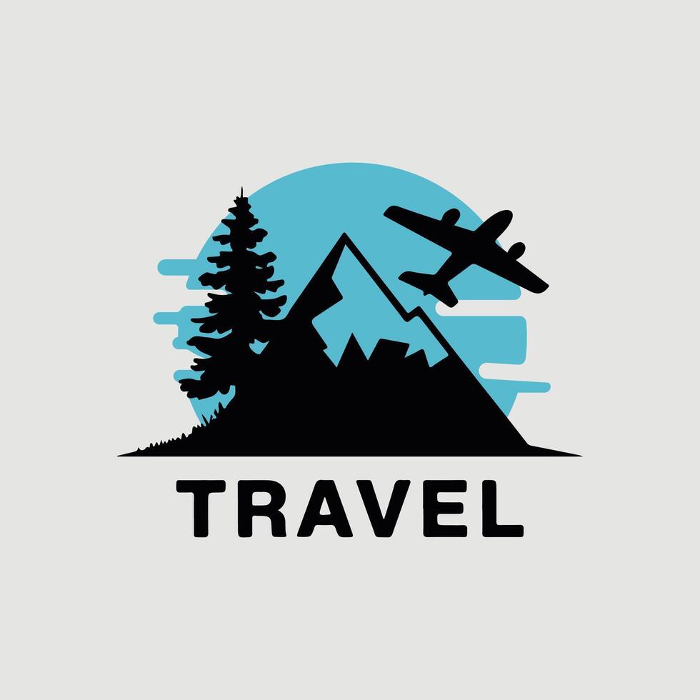 Travel logo design with mountains and plane vector