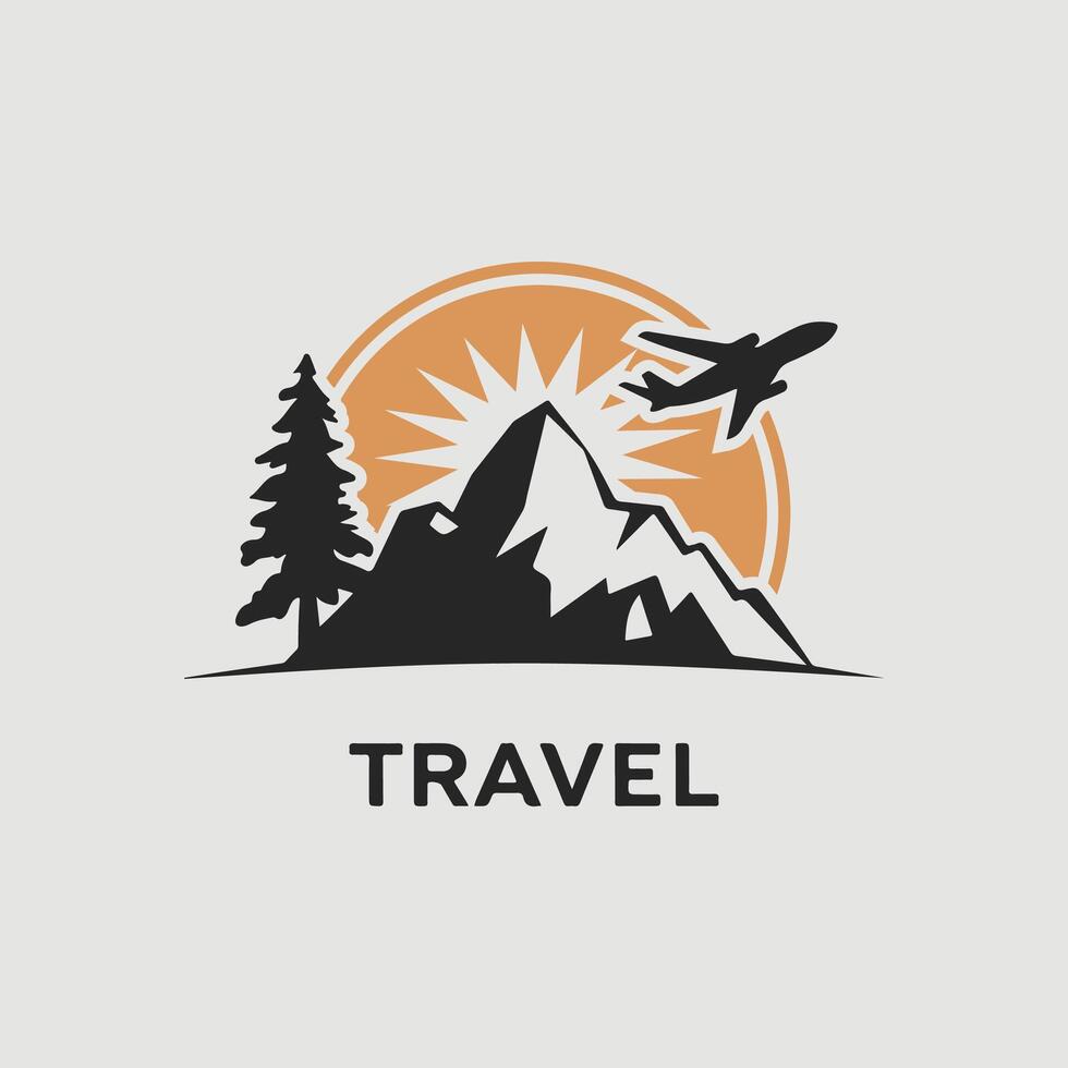 Travel logo design with mountains and trees vector