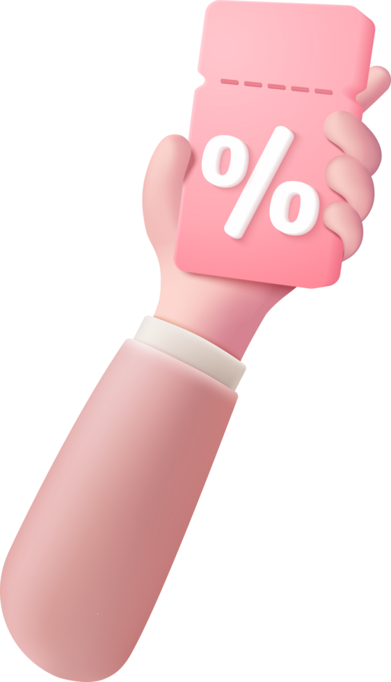 Hand holding pink card with percentage sign png